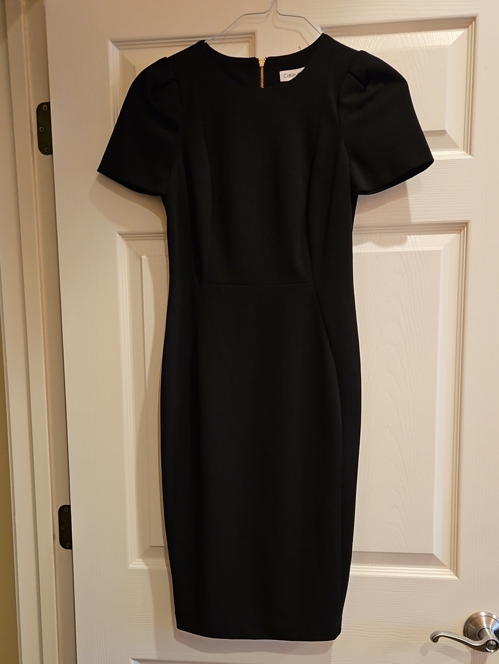 Calvin Klein Black Short-Sleeve Sheath Dress with Back Zip